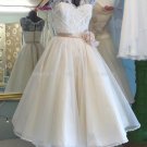 Princess Cap Sleeve Ball Gown V-neck Lace with Flower Sash Knee-Length Bridal Wedding Dress W115