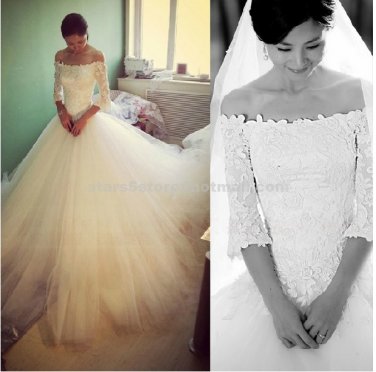 Strapless Wedding Dress Half Sleeve Appliqued Princess Cathedral Train Wedding Dress Gowns W111