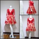 Red Ball Gown Scoop Neck Long Sleeve Appliqued Lace Mini Length Cocktail Dress CL04