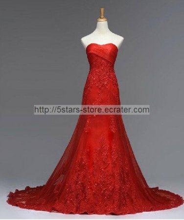 Strapless Wedding Dress Red White Ivory Bridal Mermaid Lace Sequins Wedding Gown BL01