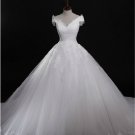 Cap Sleeves Bridal Ball Gown Crystal Jewelry Lace Tulle Luxury Wedding Dresses Bl24