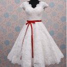 Short  Sleeves Wedding Dress A-line Ankle Length Lace Bridal Wedding Gown H15416