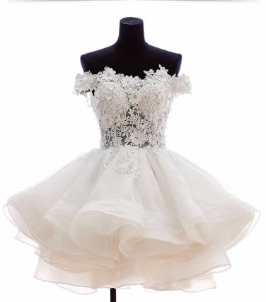 Off Shoulder Short Wedding Dress A-line Knee Length Lace Bridal Wedding Gown H15422