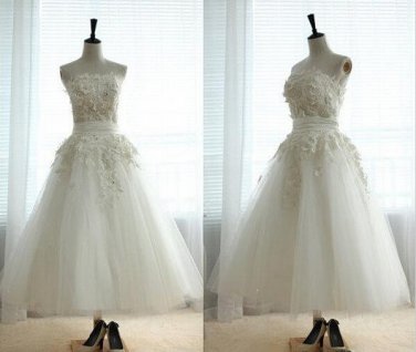 Strapless Wedding Dress A-line Ankle Length Lace Bridal Wedding Gown H1528