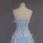 Blue Tulle Evening Dress SWEETHEART Flower Lace Up BAck Long Prom Gowns E156