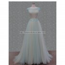 Cream Blue Wedding Dress Black Bow Sash Prom Ball Gowns Evening Dresses D2015624
