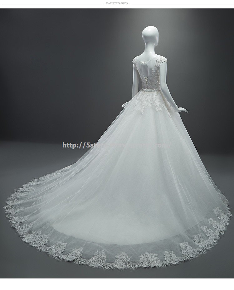 Square Wedding Gown Capped Lace Dress Monarch-Train Bridal Dresses D2015644