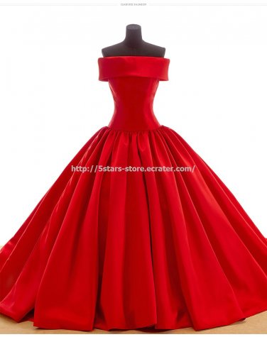 Red Bridal Dresses Off the Shoulder Ball Gown A-Line Bow Lace-up Wedding Dress D2015649