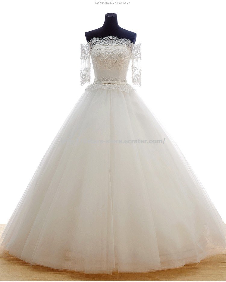Strapless Bridal Dresses 1/2 Sleeves A-Line Floor-Length Wedding Dresses D2015652