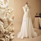 High Collar Wedding Formal Dress Beaded Capped Hollow Bridal Gowns D2015660