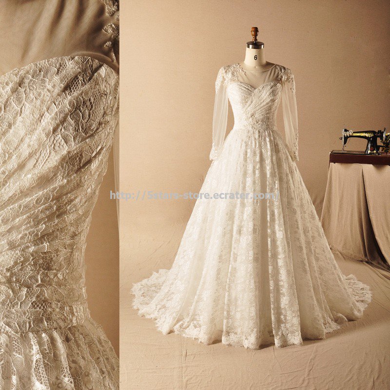 Sweetheart Dresses Long Poet Sleeves Floor-Length Lace Wedding Gown D2015664