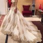 White Shiny Gold Sequined Wedding Dresses Organza Chapel Train Long Sleeves Bridal Dresses D2015669
