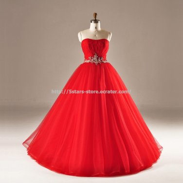 Red A-Line Bridal Gown Crystal Belt Lace Wedding Dresses D2015690