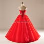 Red A-Line Bridal Gown Crystal Belt Lace Wedding Dresses D2015690