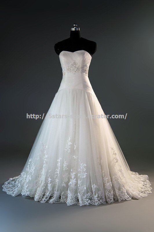 Sweetheart Bridal Net Dress Sleeveless Appliqued Sequined Wedding Gown D2015704