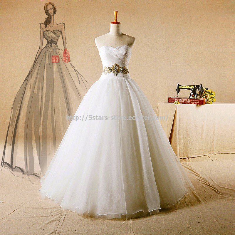 Sweetheart Fold Neckline Dress Belt with Crystal A-Line Wedding Dresses D2015709