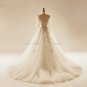 Lace Bateau Bridal Dresses 1/2 Sleeves Covered Button Chapel Train Wedding Gown D2015712