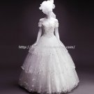 Off-Shoulder Ball Gown Dress Short Sleeve Embroidery Crystal Multilayer Lace Bridal Gown D2015718