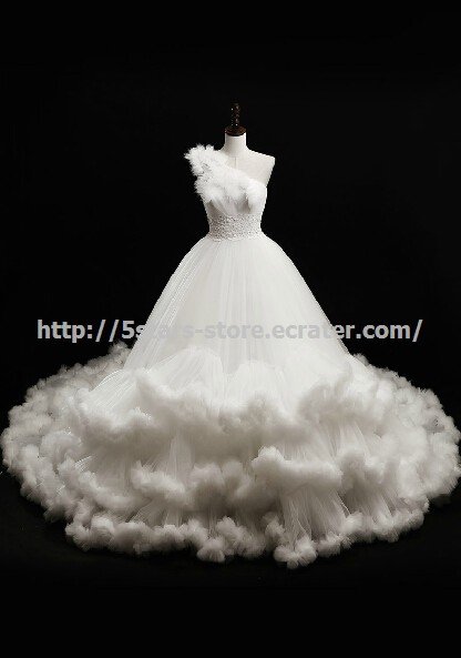 One-Shoulder Wedding Dress Sleeveless Multilayer Lace Cathedral Train A-Line Bridal Gowns D2015720
