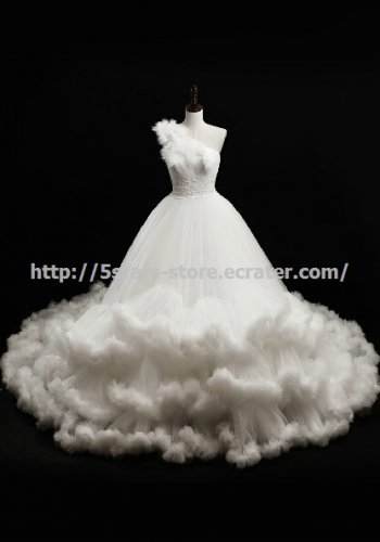 One-Shoulder Wedding Dress Sleeveless Multilayer Lace Cathedral Train A-Line Bridal Gowns D2015720