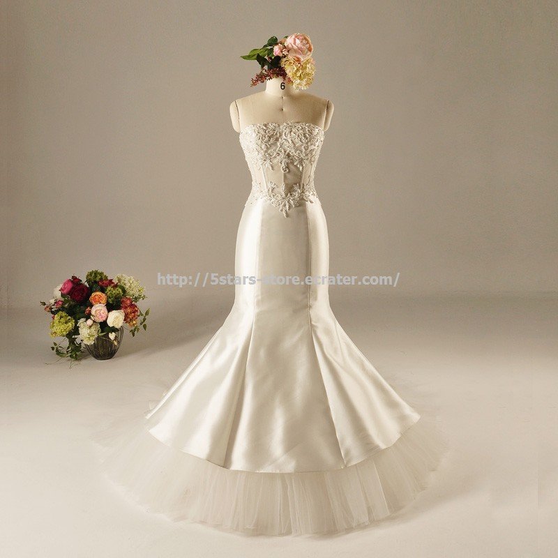 Lace Strapless Bridal Dress Sheath Appliqued Trump Mermaid Wedding Dress 2015726