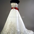 Red Belt Wedding Dress Strapless Dress Embroidery A-Line Brial Gowns D2015727