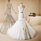 White Lace Wedding Dress Strapless Sleeveless Belt with Beading Mermaid Bridal Gown D2015734