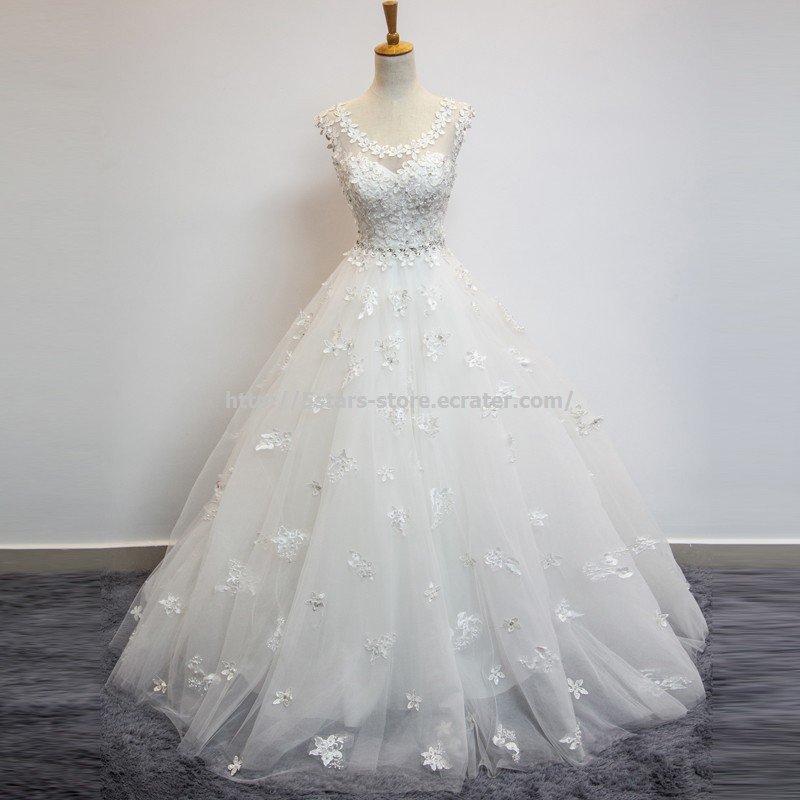 Sleeveless Scoop Wedding Dresses Appliqued Lace Ball Bridal Gowns D2015762