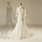 Scoop Wedding Dress 12 Sleeves Dress Appliqued Sweep Train Bridal Dresses D2015764
