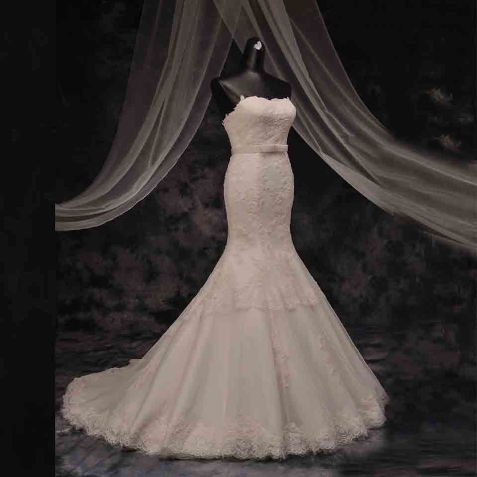 Strapless Mermaid Wedding Dresses Sleeveless With Sash Lace Wedding Gowns D2015779
