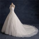 Scoop Lace Wedding Dress Sleeveless Nail Bead Chapel Train Wedding Gowns D2015782