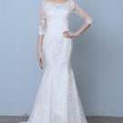 White Lace Wedding Dresses Three-Quarter Sleeve Floor-Length Mermaid Train Bridal Gown D2015788