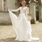 V-Neck Lace Long Sleeve Wedding Dress Crystal Beading Belt Zipper Back Chiffon Bridal Dress D2015832