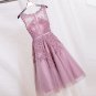 Scoop Lace Short Evening Dress Embroidery with Beaded Backless Prom Formal Dress D2015842