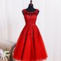 Scoop Lace Short Evening Dress Embroidery with Beaded Backless Prom Formal Dress D2015842