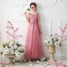 V-Neck Pink Evening Dress Sleeveless Sweet Flowers Appliques Tulle Party Dress D2015844