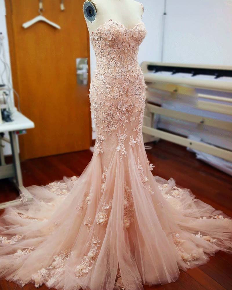 Sweetheart Lace Mermaid Wedding Dress Detachable Train Bridal Dress D2015921