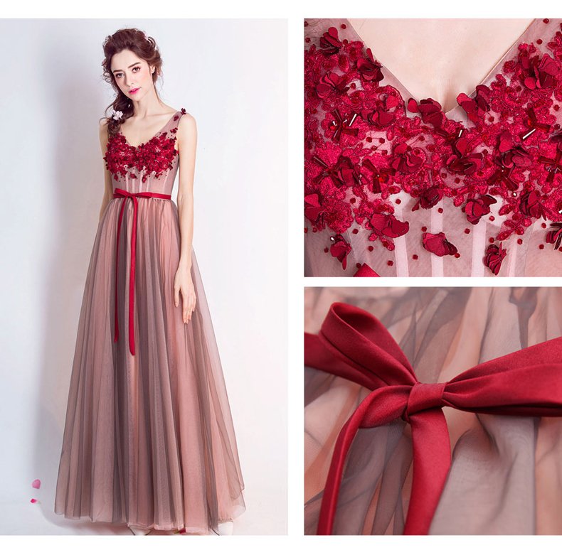 V-Neck Long Evening Dress Beaded Pleat A-line Chiffon Mother of the Bride Dresses D2015889