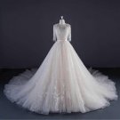 3/4 SLeeves Wedding Dress Sheer Back A-Line Champagne Full Lace Luxury 2018 Bridal Dresses D2018768