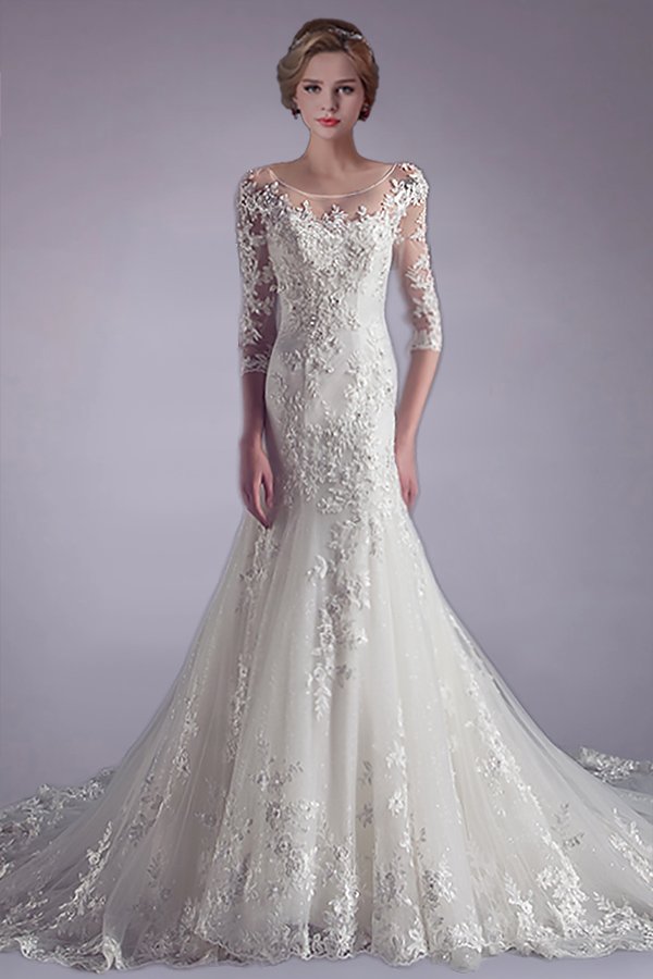 3/4 Sleeves Lace Wedding Gown (#Lucilla) main image 1