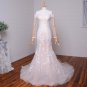 Long Sleeves Lace Bridal Gowns Tulle Appliques Trumpet Mermaid Blush Pink Wedding Gowns 2018