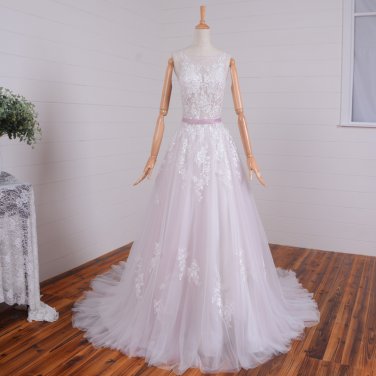 Lace Wedding Gown Sheer Bodice Sleeveless V-neck A-line Lilac Light Travel Beach Bridal Dresses 2018