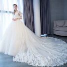 Long Sleeves Wedding Dress Sheer V-neckline Full Lace Ball Gowns Tulle Ball Gown 2018 Bridal Dresses