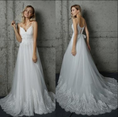Lace Beach Wedding Dress A-line Tulle Princess Maternity Lace Bridal Gowns Travel Wedding Gown 2018