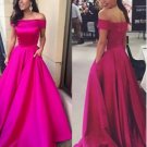 Off Shoulder Party Gowns Long Fuchsia Satin Prom Evening Dresses 2018 New Off Shoulder Party Gowns Long Fuchsia Satin Prom Evening Dresses 2018 New