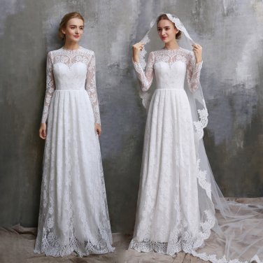 Lace Beach Wedding Dress Long Sleeves Princess Bridal Gowns Travel Beach Country Wedding Gown