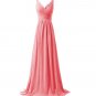 Long Bridesmaid Dresses Coral Blue Purple Wine A-line V-neck Sleeveless Chiffon Wedding Party Dress
