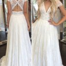 Lace Wedding Dress Sheer Bodice Cap Sleeves Bridal Gowns Travel Lace Wedding Gown H19416