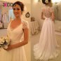 Lace Wedding Dress Sheer Bodice Cap Sleeves Bridal Gowns Travel Garden Chiffon Wedding Gown H19461