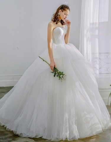 Strapless Wedding Dress Simple Bridal Gowns Real Photo Tulle Custom Wedding Gown H19469